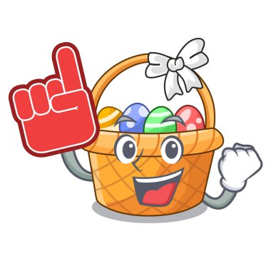 Köpük parmak Paskalya sepeti ahşap karikatür tablosunun üst kısmındaki