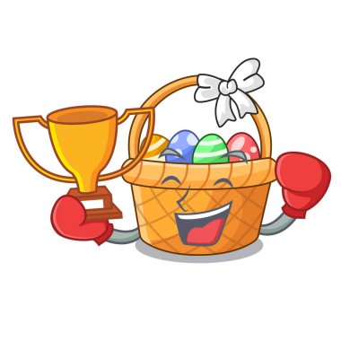 Boks şampiyonu Paskalya sepeti ahşap karikatür tablosunun üst kısmındaki