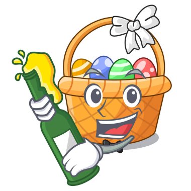 Ahşap çizgi film tablosunun yukarısındaki ile bira Paskalya sepeti