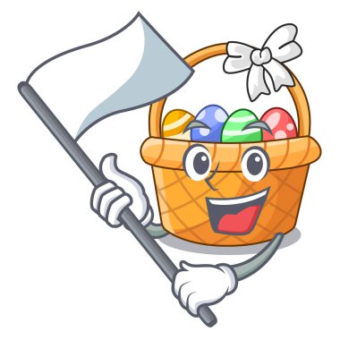 Bayrakla işaretle Paskalya sepeti ahşap karikatür tablosunun üst kısmındaki