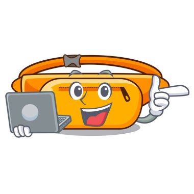 Dizüstü bilgisayar bel çantası ile karikatür dolapta yer