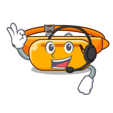 Karikatür izole kulaklık bel çantası ile