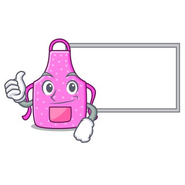 Başparmak ile tahta mutfak önlük izole karikatür ile