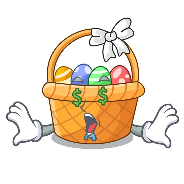 Ahşap çizgi film tablosunun üst kısmındaki para göz Paskalya sepeti