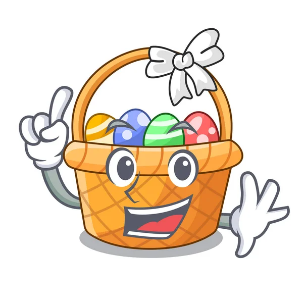 Ahşap çizgi film tablosunun yukarısındaki parmak Paskalya sepeti