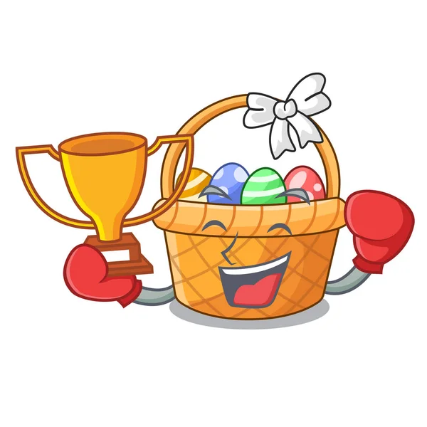 Boks şampiyonu Paskalya sepeti ahşap karikatür tablosunun üst kısmındaki