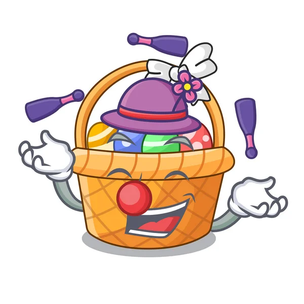 Ahşap çizgi film tablosunun yukarısındaki hokkabazlık Paskalya sepeti