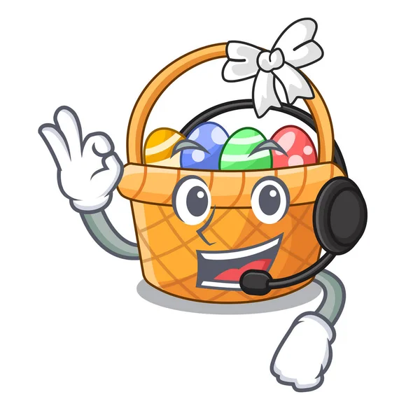 Ahşap çizgi film tablosunun yukarısındaki ile kulaklık Paskalya sepeti