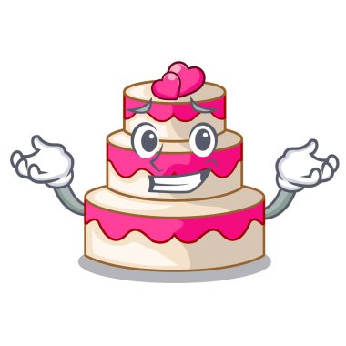 Ahşap çizgi film tablosunun yukarısındaki sırıtan düğün pastası