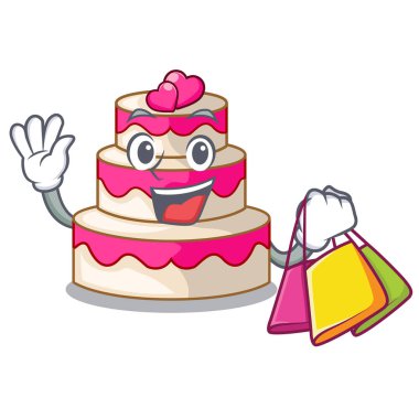 Ahşap çizgi film tablosunun üst kısmındaki alışveriş düğün pastası