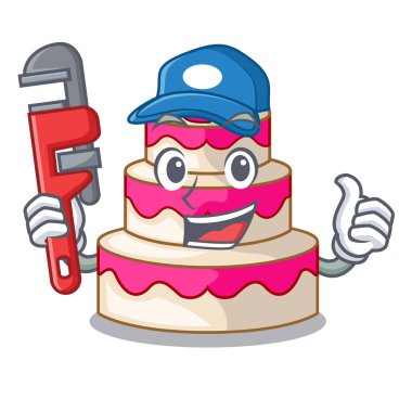 Tesisatçı düğün pastası maskotu ile izole