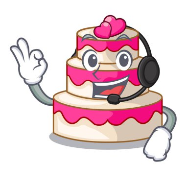 Maskot ile izole kulaklık düğün pastası ile