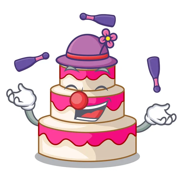 Żonglerka tort weselny na białym tle z maskotką — Wektor stockowy