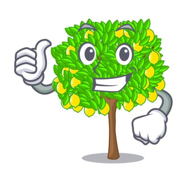 Başparmak yukarıya maskotu ile izole limon ağacı