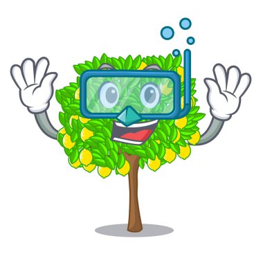 Maskot ile izole dalış limon ağacı