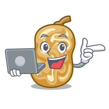 İçinde laptop üzümlü bir karikatür kase