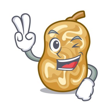 İki parmak kuru üzüm ile maskotu izole