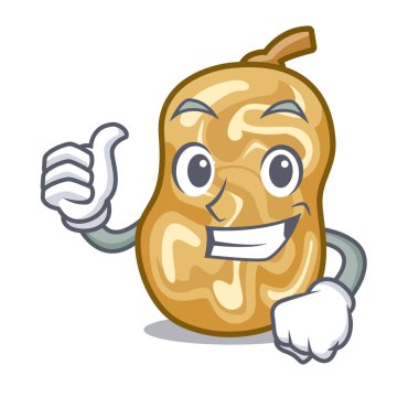 Başparmak yukarıya ile maskotu izole kuru üzüm