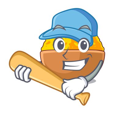 Beyzbol zerdeçal tozu maskotu ile izole çalmaya