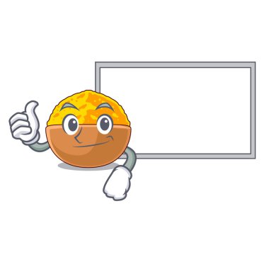 Başparmak yukarıya maskotu ile izole kurulu zerdeçal tozu ile