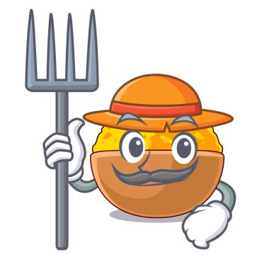 Maskot ile izole çiftçi zerdeçal tozu