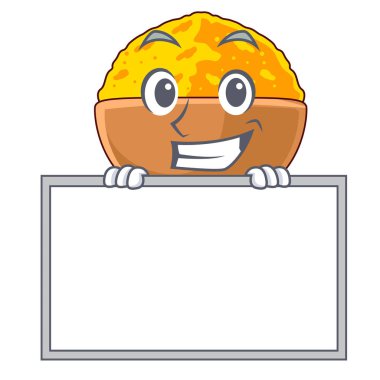 Maskot ile izole kurulu zerdeçal tozu ile sırıtarak