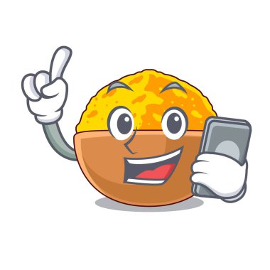 Maskot ile izole telefon zerdeçal tozu ile