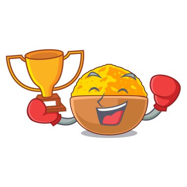 Kazanan zerdeçal tozu boks ahşap karikatür tablo yerleştirilir