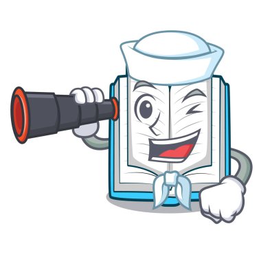 Denizci ile şekil Mascot dürbün açık kitap