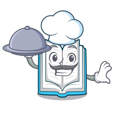 Şef gıda ile kitap şekil maskot açıldı.