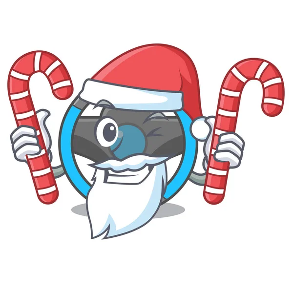 Weihnachtsmann mit Süßigkeiten-Miniatur-Lenkrad in Cartoon-Form — Stockvektor