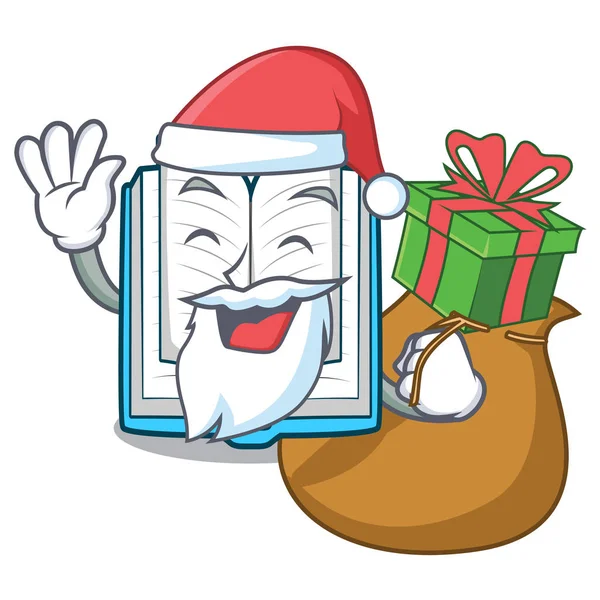 Santa con regalo libro abierto en la caja de dibujos animados — Archivo Imágenes Vectoriales