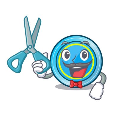 Frizbi şeklinde bir maskot berber.