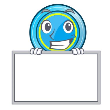 İle sırıtarak kurulu frizbi şeklinde bir maskot