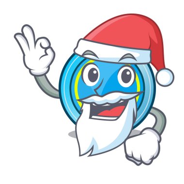 Santa frizbi sonraki bir ahşap karikatür tablo