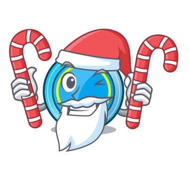 Santa ile şeker frizbi sonraki bir ahşap karikatür tablo