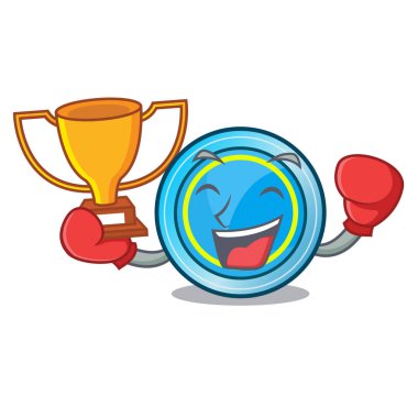 Boks şampiyonu frizbi sonraki bir ahşap karikatür tablo