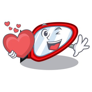 Kalp yan ayna ile bir çizgi film kutusunda