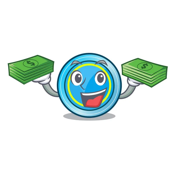 Com dinheiro saco frisbee brinquedos na forma de personagem — Vetor de Stock