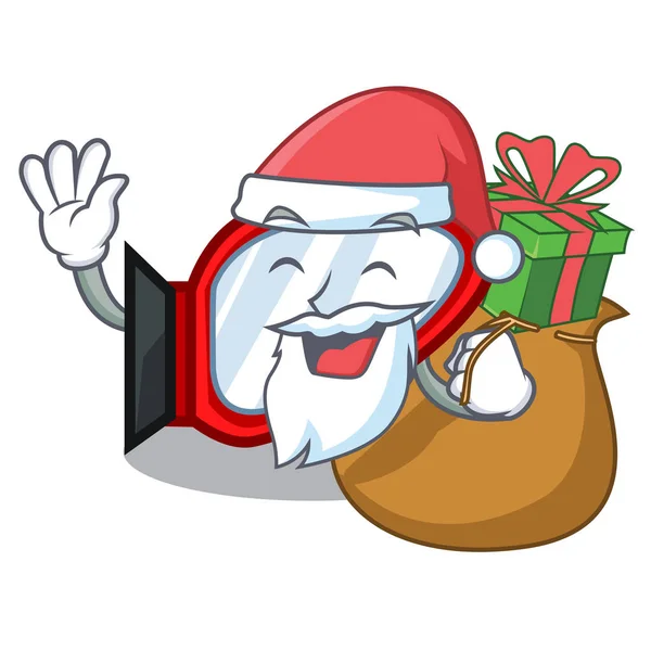 Weihnachtsmann mit Geschenkseitenspiegel neben dem Maskottchen-Tisch — Stockvektor