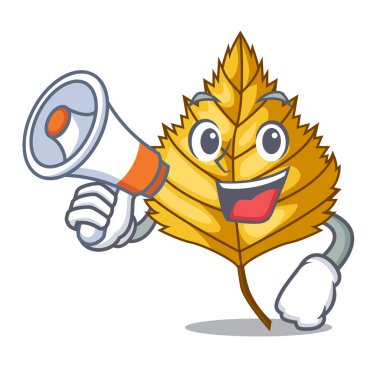 Maskot şekli ile megafon huş ağacı yaprak