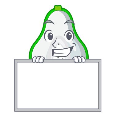 Kurulu yeşil papaya karikatür meyve sepeti ile sırıtarak