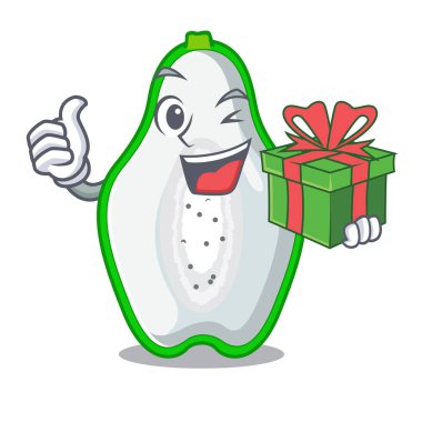 Maskot izole Hediyelik yeşil papaya ile