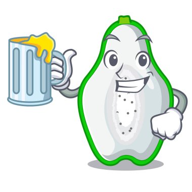 Maskot izole suyu yeşil papaya ile