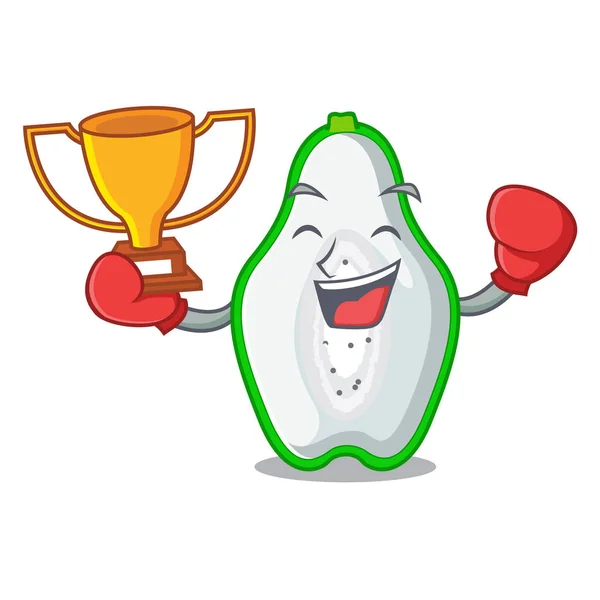 Ganador de boxeo papaya verde en forma de dibujos animados — Vector de stock