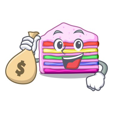 Para çantası gökkuşağı kek ile plastik karikatür plaka üzerinde