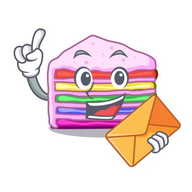 Karakter izole zarf gökkuşağı pastayla