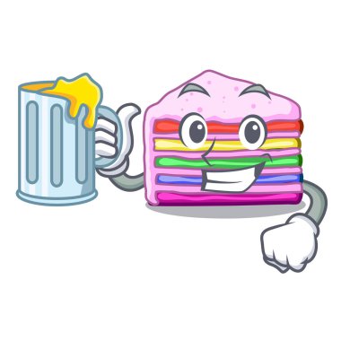 Gökkuşağı pastayla karikatür şeklinde suyu