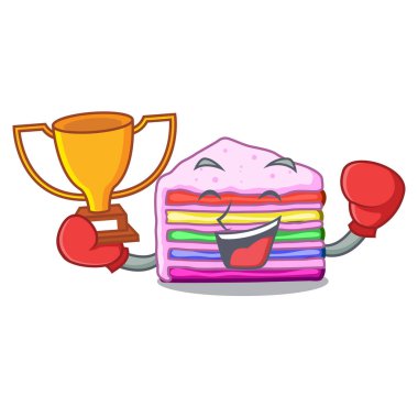 Kazanan gökkuşağı kek buz maskot dolabında boks