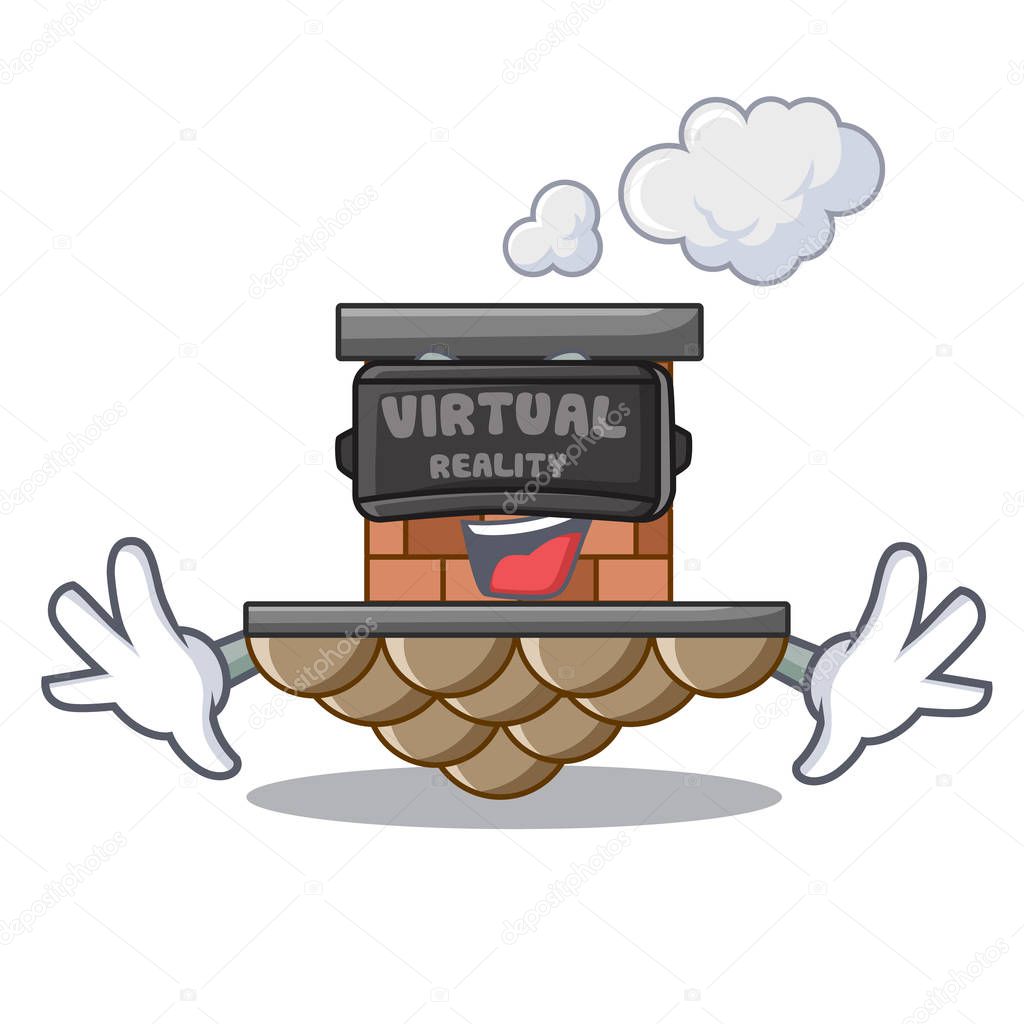 Virtual reality miniature cartoon brick chimney above table